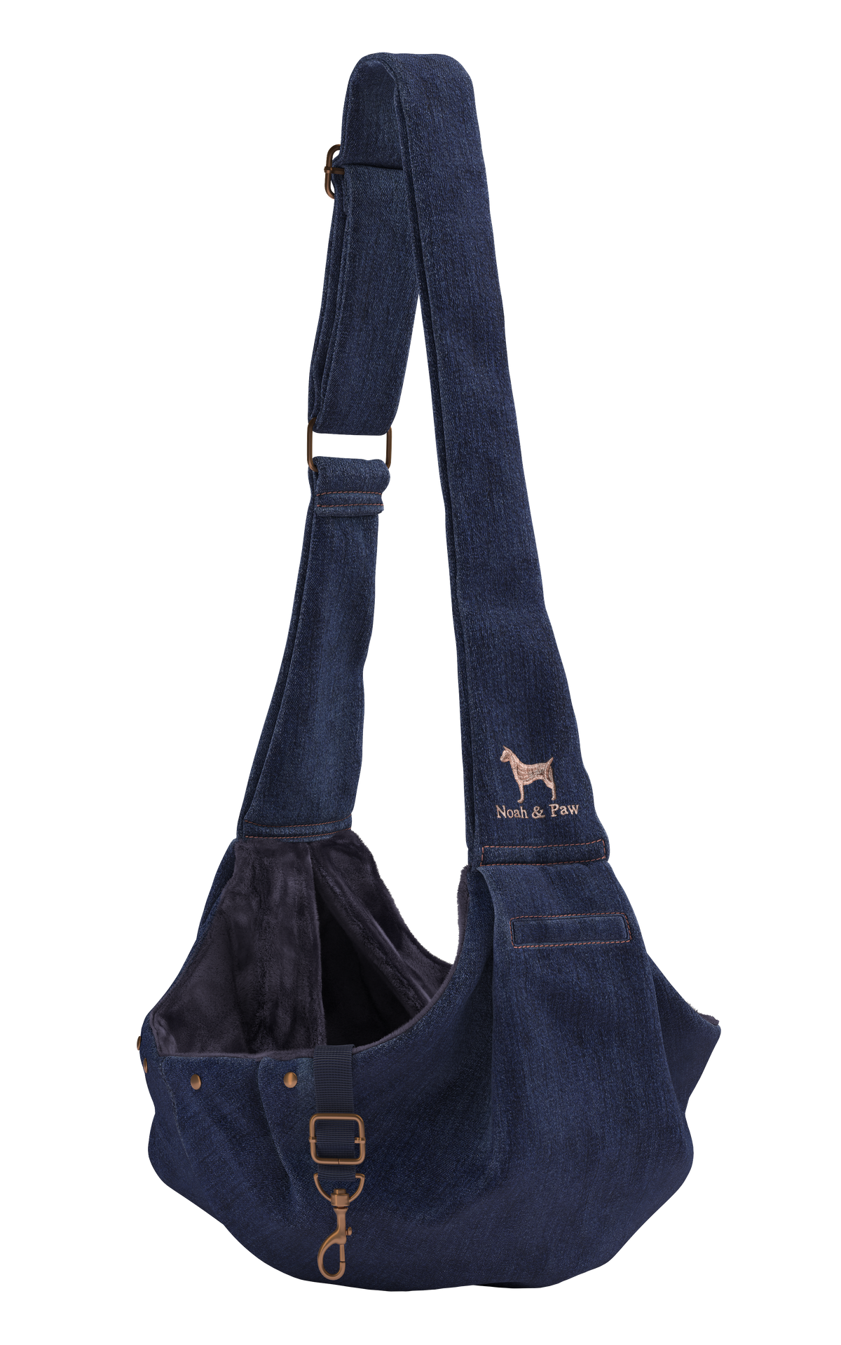 Denim pet sling with snap closure, Noah & Paw