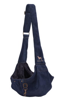 Noah & Paw snap style dog sling carrier in denim, dark blue, size XS