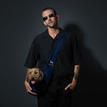Noah & Paw snap style dog sling carrier in denim, dark blue, size XS