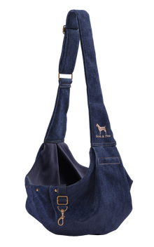 Noah & Paw snap style dog sling carrier in denim, dark blue, size S/M, fabric lined