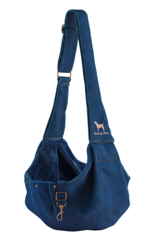 Noah & Paw snap style dog sling carrier in denim, light blue, size S/M