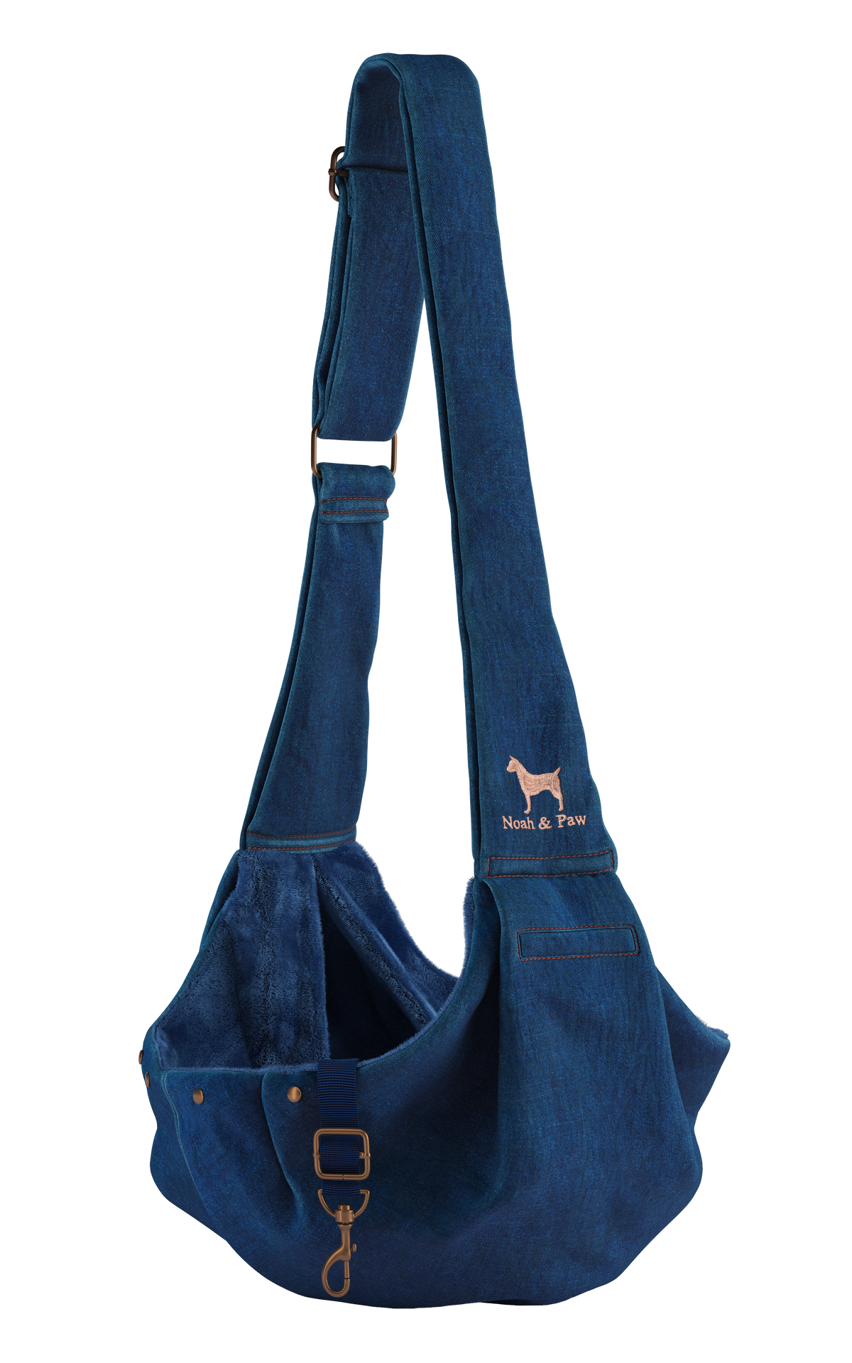 Denim pet sling with snap closure, Noah & Paw
