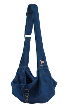 Noah & Paw snap style dog sling carrier in denim, light blue, size XS