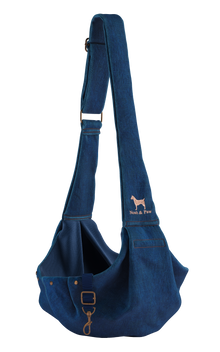 Noah & Paw snap style dog sling carrier in denim, light blue, size XS, fabric lined