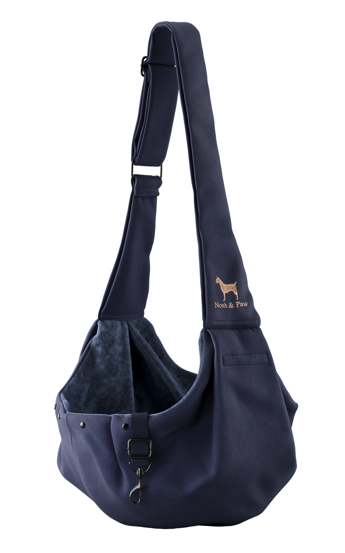 Noah & Paw snap style dog sling carrier in twill, navy blue, size S/M