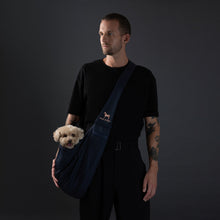 Noah & Paw snap style dog sling carrier in twill, navy blue, size XS