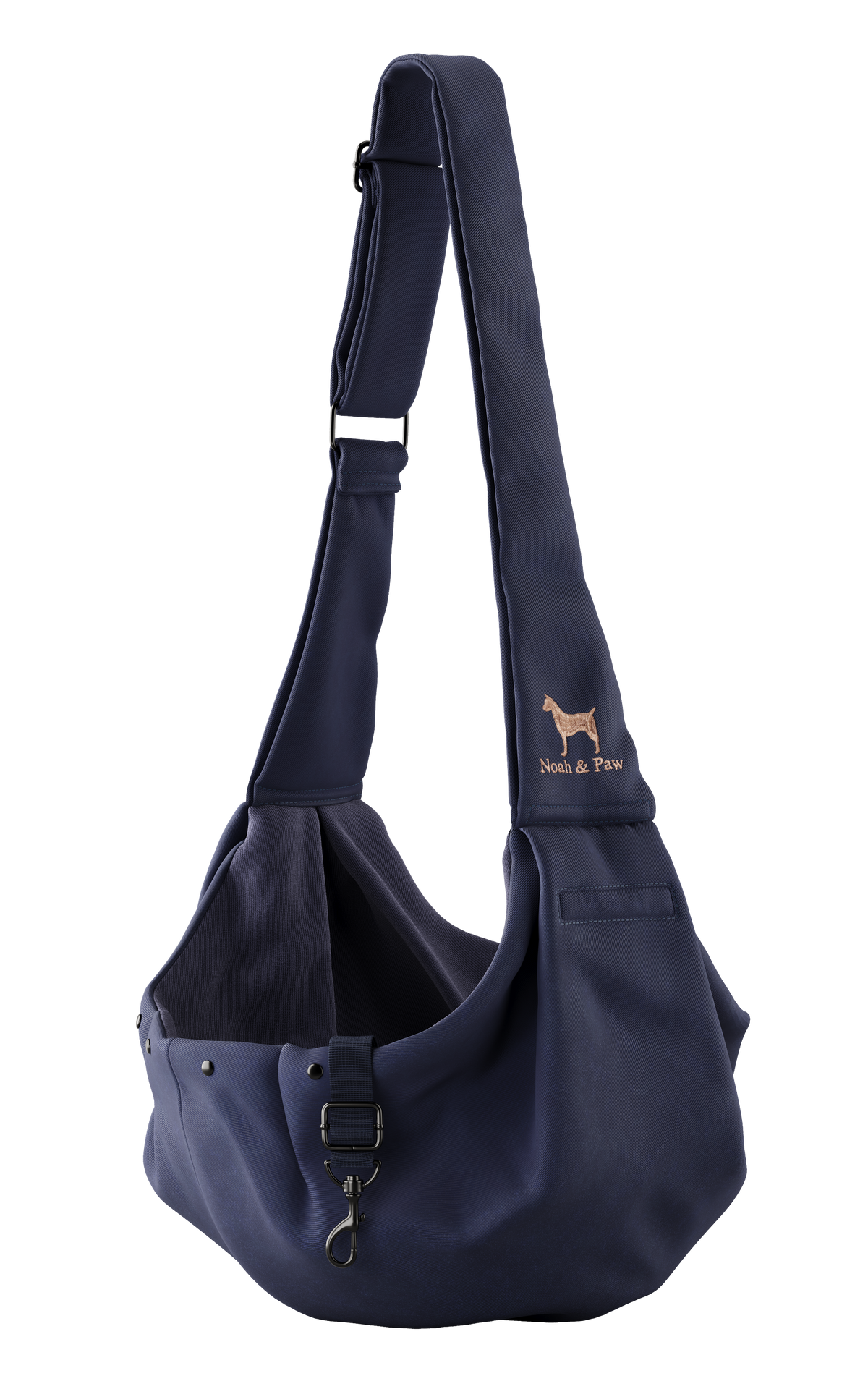 Noah & Paw snap style dog sling carrier in twill, navy blue, size S/M, fabric lined