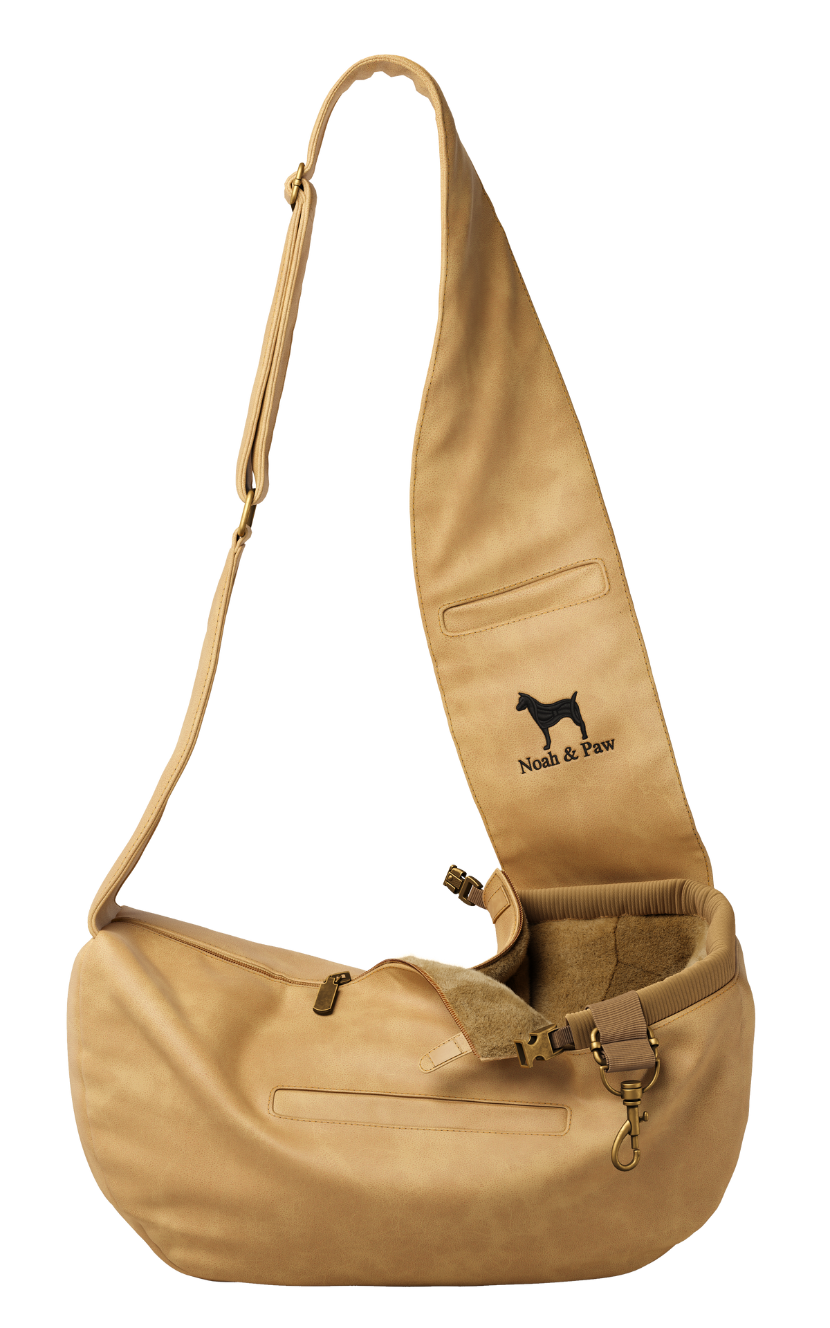 Leather dog sling in faux leather with zipper, Noah & Paw