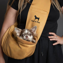 Noah & Paw 3x safety zipper dog sling carrier in vegan leather, beige, size XS
