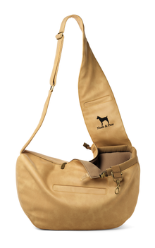 Noah & Paw 3x safety zipper dog sling carrier in vegan leather, beige, size S/M, fabric lined