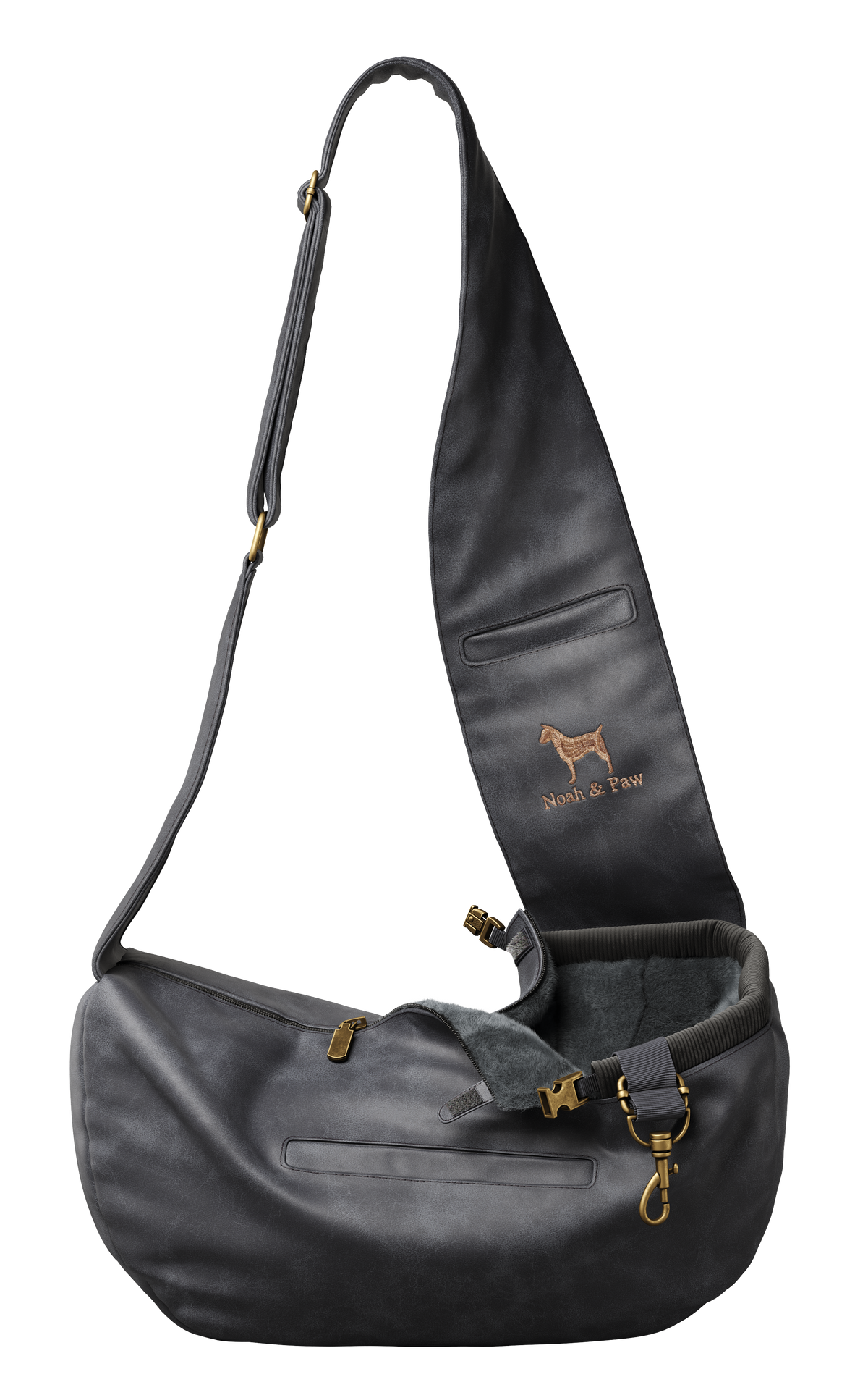 Leather dog sling in faux leather with zipper, Noah & Paw