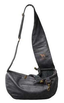 Noah & Paw 3x safety zipper dog sling carrier in vegan leather, black, size XS