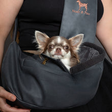 Noah & Paw 3x safety zipper dog sling carrier in vegan leather, black, size XS