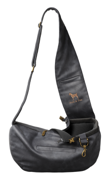 Noah & Paw 3x safety zipper dog sling carrier in vegan leather, black, size XS, fabric lined