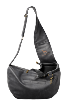 Noah & Paw 3x safety zipper dog sling carrier in vegan leather, black, size S/M, fabric lined