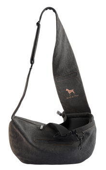 Noah & Paw 3x safety zipper dog sling carrier in denim, black, size XS, fabric lined