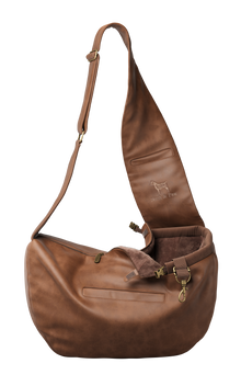 Noah & Paw 3x safety zipper dog sling carrier in vegan leather, brown, size S/M