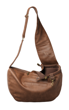 Noah & Paw 3x safety zipper dog sling carrier in vegan leather, brown, size S/M, fabric lined