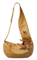 Noah & Paw 3x safety zipper dog sling carrier in vegan leather, camel, size XS