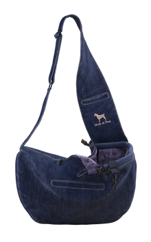 Noah & Paw 3x safety zipper dog sling carrier in denim, dark blue, size S/M