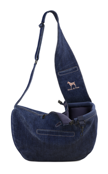 Noah & Paw 3x safety zipper dog sling carrier in denim, dark blue, size S/M, fabric lined