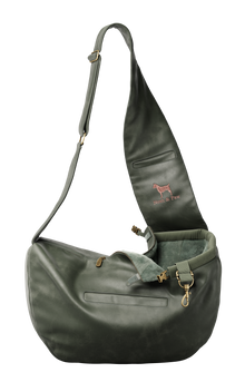 Noah & Paw 3x safety zipper dog sling carrier in vegan leather, dark green, size S/M