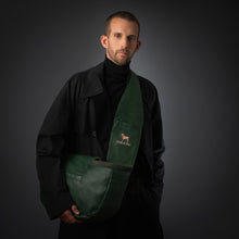Noah & Paw 3x safety zipper dog sling carrier in vegan leather, dark green, size S/M