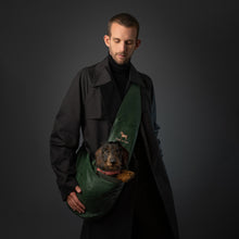 Noah & Paw 3x safety zipper dog sling carrier in vegan leather, dark green, size S/M