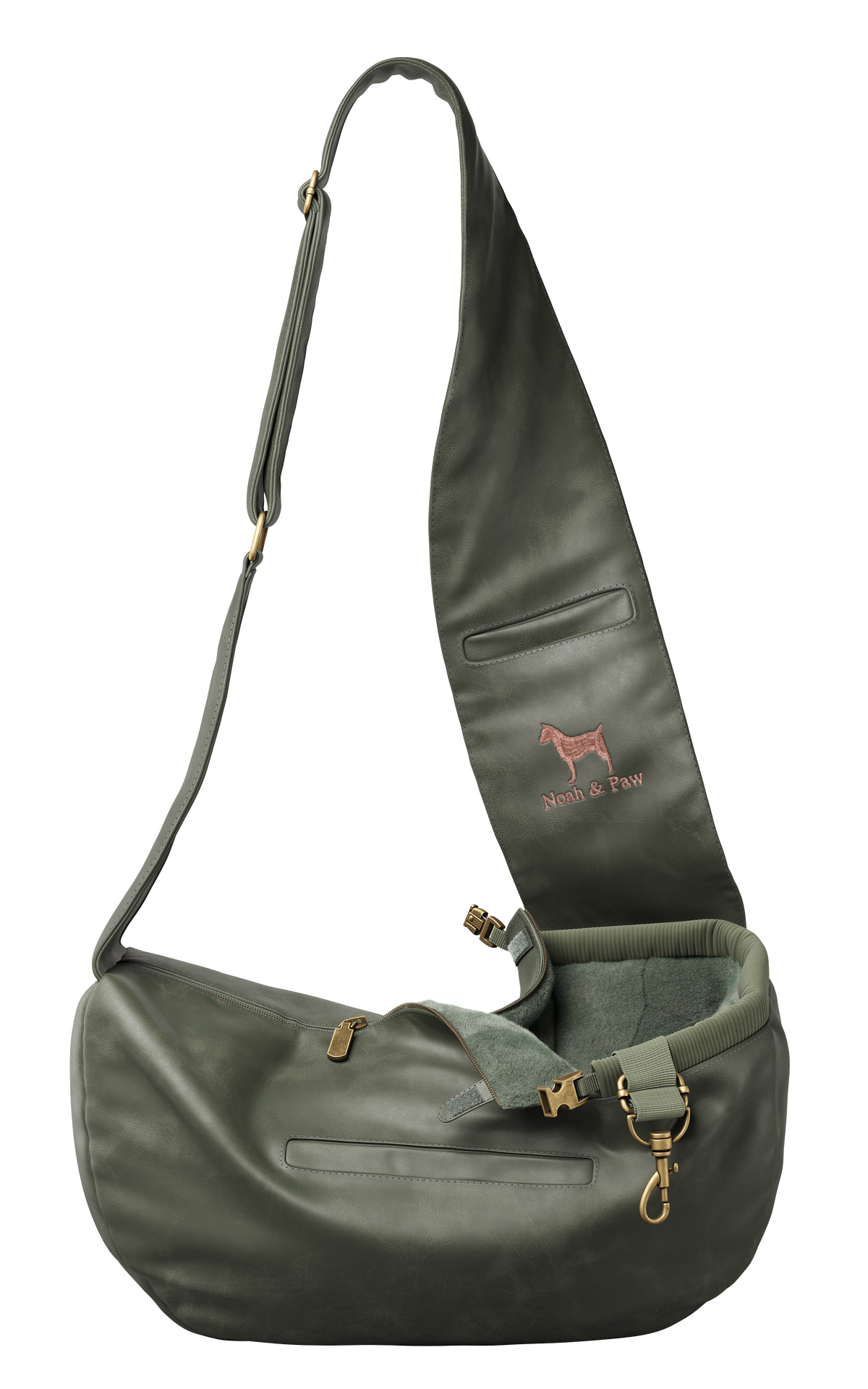 Leather dog sling in faux leather with zipper, Noah & Paw