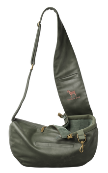 Noah & Paw 3x safety zipper dog sling carrier in vegan leather, dark green, size XS