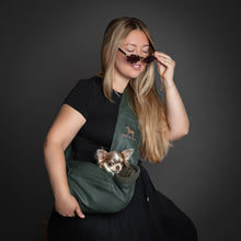 Noah & Paw 3x safety zipper dog sling carrier in vegan leather, dark green, size XS
