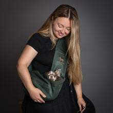 Noah & Paw 3x safety zipper dog sling carrier in vegan leather, dark green, size XS