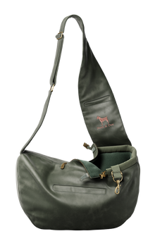 Noah & Paw 3x safety zipper dog sling carrier in vegan leather, dark green, size S/M, fabric lined