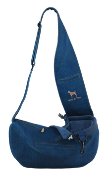 Noah & Paw 3x safety zipper dog sling carrier in denim, light blue, size XS