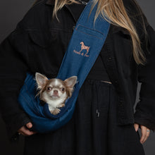 Noah & Paw 3x safety zipper dog sling carrier in denim, light blue, size XS