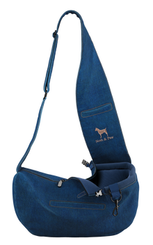 Noah & Paw 3x safety zipper dog sling carrier in denim, light blue, size XS, fabric lined