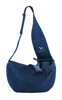 Noah & Paw 3x safety zipper dog sling carrier in denim, light blue, size S/M, fabric lined