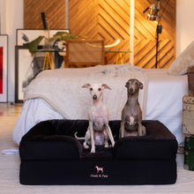 Noah & Paw orthopedic sofa dog bed in denim with memory foam and cooling gel, black, size L (35 x 25 x 11 in)