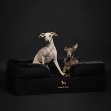 Noah & Paw orthopedic sofa dog bed in denim with memory foam and cooling gel, black, size L (35 x 25 x 11 in)