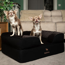 Noah & Paw orthopedic sofa dog bed in denim with memory foam and cooling gel, black, size M (28 x 23 x 11 in)