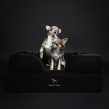 Noah & Paw orthopedic sofa dog bed in denim with memory foam and cooling gel, black, size M (28 x 23 x 11 in)