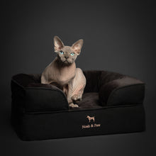 Noah & Paw orthopedic sofa dog bed in denim with memory foam and cooling gel, black, size S (20 x 15 x 8 in)