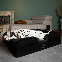 Noah & Paw orthopedic sofa dog bed in denim with memory foam and cooling gel, black, size XL (45 x 35 x 11 in)