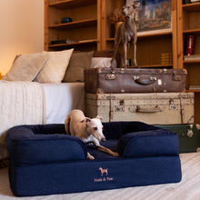 Noah & Paw orthopedic sofa dog bed in denim with memory foam and cooling gel, dark blue, size L (35 x 25 x 11 in)