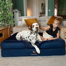 Noah & Paw orthopedic sofa dog bed in denim with memory foam and cooling gel, dark blue, size XL (45 x 35 x 11 in)