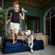 Noah & Paw orthopedic sofa dog bed in denim with memory foam and cooling gel, dark blue, size XL (45 x 35 x 11 in)