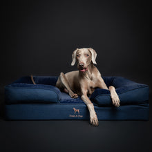 Noah & Paw orthopedic sofa dog bed in denim with memory foam and cooling gel, dark blue, size XL (45 x 35 x 11 in)
