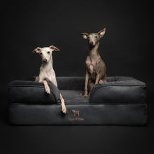 Noah & Paw orthopedic sofa dog bed in faux leather with memory foam and cooling gel, black, size L (35 x 25 x 11 in)