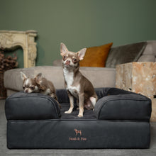Noah & Paw orthopedic sofa dog bed in faux leather with memory foam and cooling gel, black, size M (28 x 23 x 11 in)