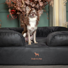 Noah & Paw orthopedic sofa dog bed in faux leather with memory foam and cooling gel, black, size M (28 x 23 x 11 in)